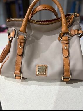 Dooney & Bourke Taupe Satchel with Tan Leather Trim